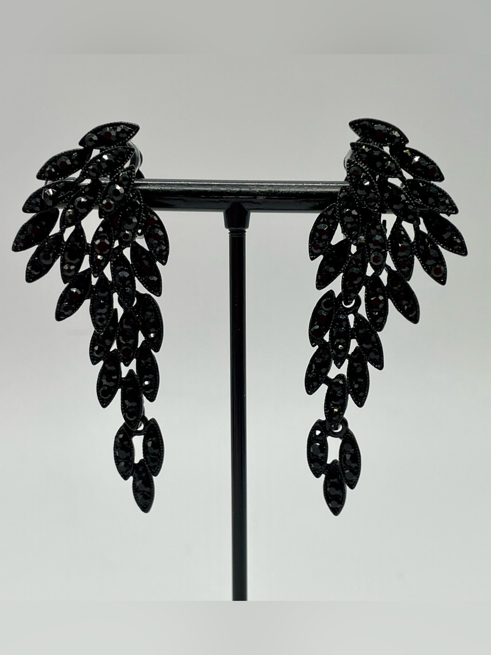 Les Bohémiens Art Deco Great Gatsby Gothic Black Wing Drop Pierced Earrings